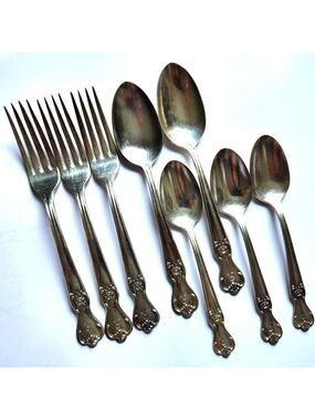 Old Company Plate Signature Rose Flatware Lot of 8 Silver Plate 'R' Monogrammed